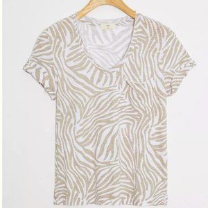 NWT Anthropologie Zebra-Print Classic V-Neck T-Shirt XS